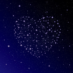 Night sky,Stars in night sky,Heart symbol made of stars.