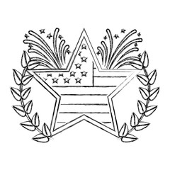 Fototapeta premium star with wreath USA and fireworks emblem vector illustration design