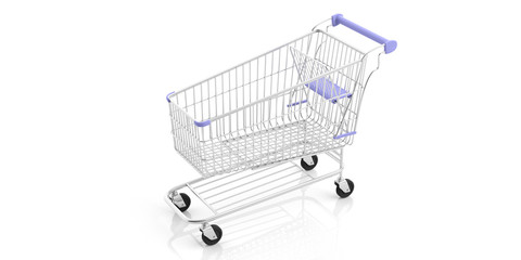 Shopping trolley empty, isolated on white background. 3d illustration