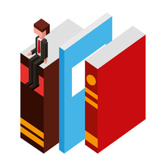 businessman sitting on books learning vector illustration