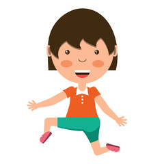 cartoon happy girl jumping over white background, colorful design. vector illustration