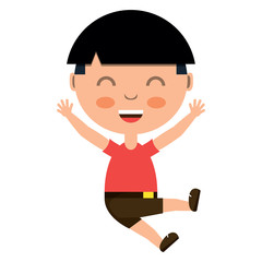 cartoon boy jumping over white background, colorful design. vector illustration
