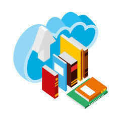 Fototapeta premium cloud storage learning books and arrow upload isometric vector illustration