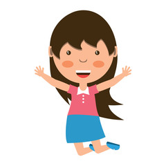 cartoon happy girl jumping over white background, colorful design. vector illustration