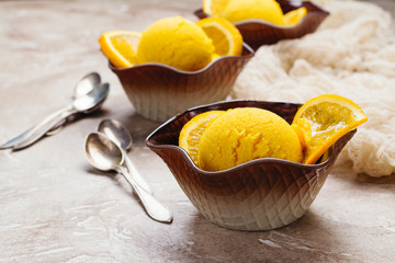 Orange ice cream. Summer orange sorbet