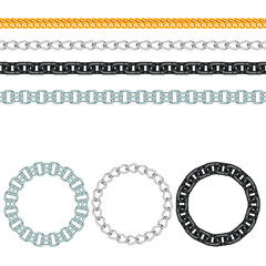 Chains link strength connection vector seamless pattern of metal linked parts and iron equipment protection strong sign shiny design background.