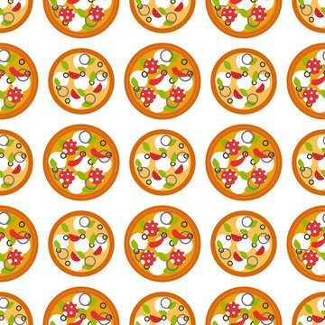 Delivery pizza seamless pattern background pizzeria restaurant service fast food vector illustration.
