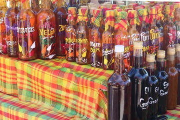Variety of punch at a street market in Guadeloupe