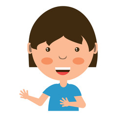 cartoon girl smiling over white background, colorful design. vector illustration