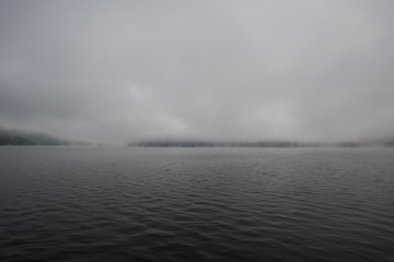 The mist in the lake in the morning.