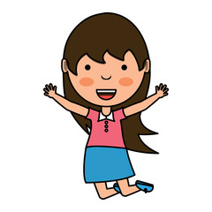 cartoon happy girl jumping over white background, colorful design. vector illustration