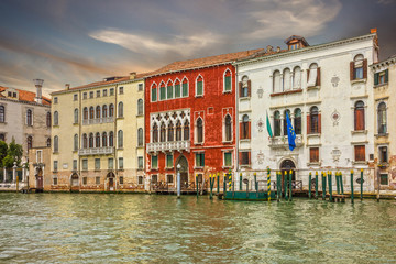 Naklejka premium Venice sunset view on building, Grand Canal, Italy. Medieval palace.