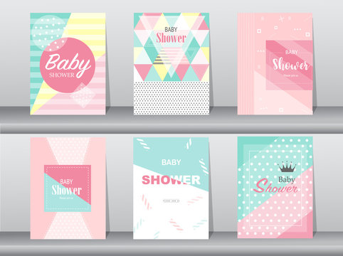 
Set of baby shower card on retro pattern design,vintage,poster,template,greeting,Vector illustrations 