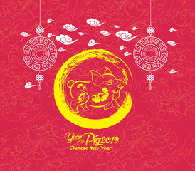 Oriental Chinese New Year pig background. Year of the pig