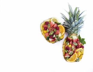 Pineapple stuffed with assorted fruit salad