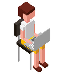 Naklejka premium young man working in laptop isometric avatar character icon vector illustration design