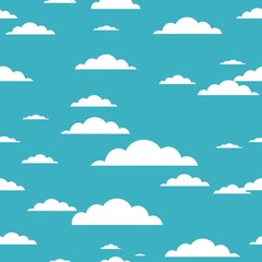Cloud seamless pattern on blue background. Vector illustration.