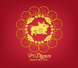 Oriental Happy Chinese New Year 2019. Year of the pig Design