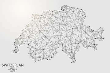 A map of Switzerland consisting of 3D triangles, lines, points, and connections. Vector illustration of the EPS 10.