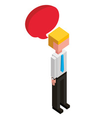 businessman with speech bubble isometric avatar character vector illustration design