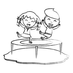 trampoline with happy kids jumping over white background, vector illustration