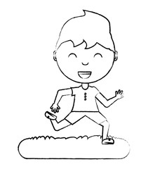 sketch of cartoon excited boy icon over white background, vector illustration