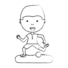 sketch of cartoon boy playing with a ball over white background, vector illustration
