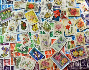 Fototapeta na wymiar Postage stamps with flowers