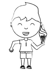 cartoon happy boy with a ice cream cone over white background, vector illustration
