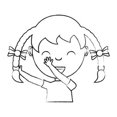 sketch of Cartoon happy girl with braids over white background, vector illustration
