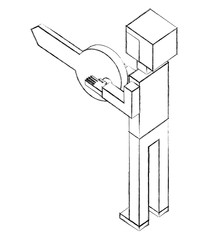 Naklejka premium businessman holding key security back view isometric vector illustration sketch