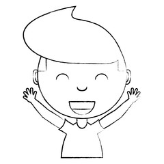 sketch of cartoon happy boy icon over white background, vector illustration