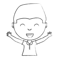 sketch of cartoon happy boy icon over white background, vector illustration
