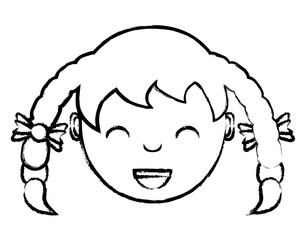 cartoon girl with beautiful braids over white background, vector illustration
