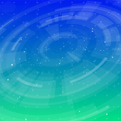 Blue green radial technology background - stars, lines, triangles, points & dots