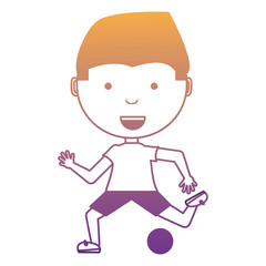 cartoon boy playing with a ball over white background, colorful design. vector illustration