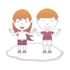 cartoon cute kids standing in the grass over background, vector illustration