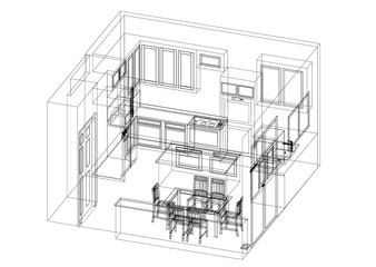 Kitchen Plan blueprint - isolated