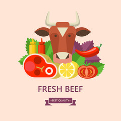Fresh meat. Vector illustration. Still life of different types of meat