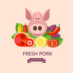Fresh meat. Vector illustration. Still life of different types of meat
