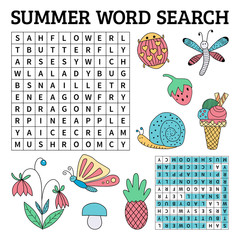 Summer word search game for kids in vector - 206801536