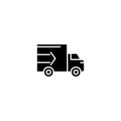 Fast truck delivery black icon concept. Fast truck delivery flat  vector symbol, sign, illustration.