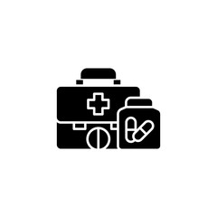 First aid kit black icon concept. First aid kit flat  vector symbol, sign, illustration.