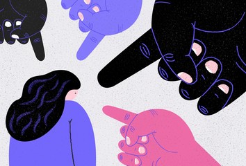 Fingers pointing at woman to shame her