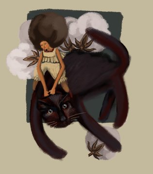 Woman riding black cat