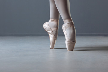 Low angle of a young ballet dancer training