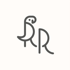 RR Parrot Bird Letter Initial Monogram Logo Design Emblem Template. Thin Line Stroke Minimal Geometric Concept.