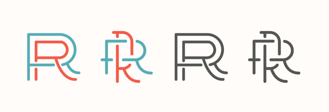 Set of RR Letter Initial Monogram Logo Design Emblem Template. Thin Line Stroke Minimal Geometric Concept.