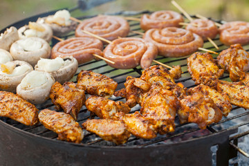Assorted meat grilling outdoor