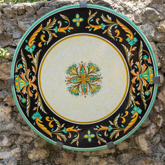 Close up of a ceramic plate sold in Ravello, Italy